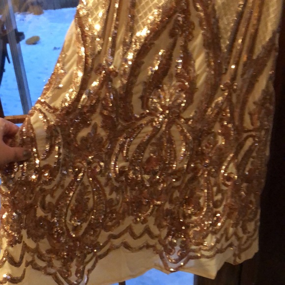 Long Gold Beaded Betsy & Adam Formal Dress. Size 2 - Picture 6 of 11